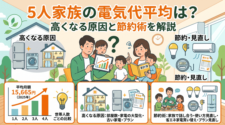 5人家族の電気代の平均はいくら?高くなる原因と節約術を解説