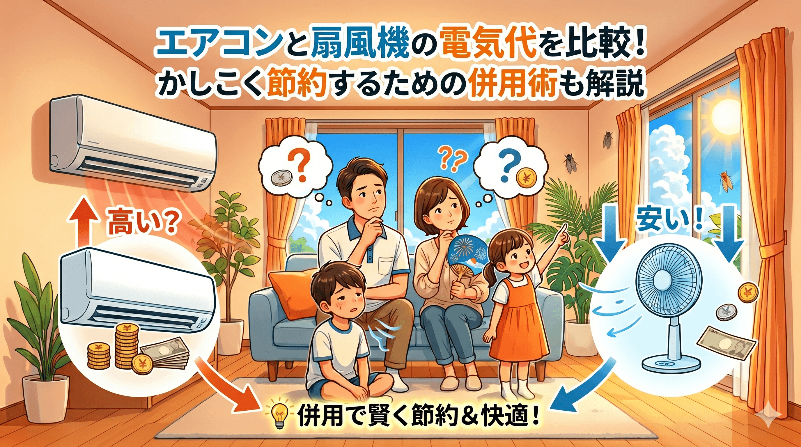 エアコンと扇風機の電気代を比較!かしこく節約するための併用術も解説